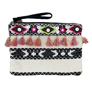 Stephanie Nicole New York Boho Tassel Beaded Wristlet Clutch